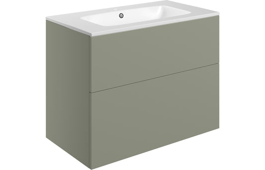 Stella 815mm Wall Hung 2 Drawer Basin Unit & Basin - Matt Olive Green
