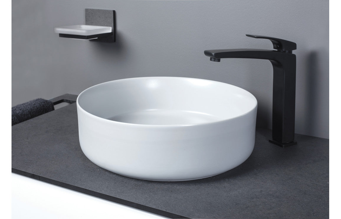 Orpheus 355mm Ceramic Round Washbowl & Waste - Matt White