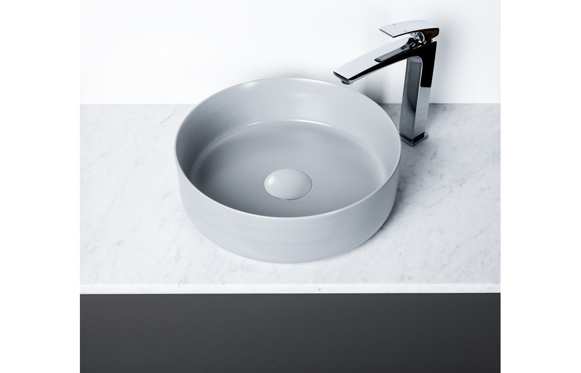 Orpheus 355mm Ceramic Round Washbowl & Waste - Matt Light Grey