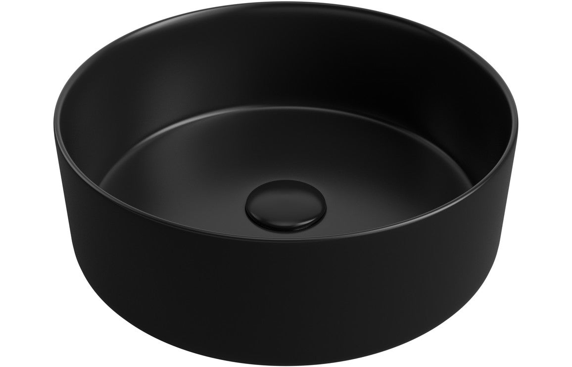 Orpheus 355mm Ceramic Round Washbowl & Waste - Matt Black
