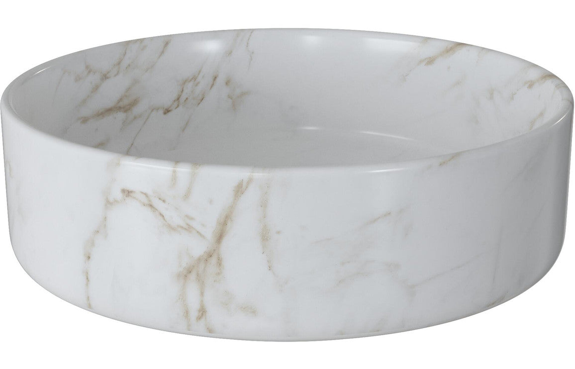 Orpheus 355mm Ceramic Round Washbowl & Waste - Marble Effect