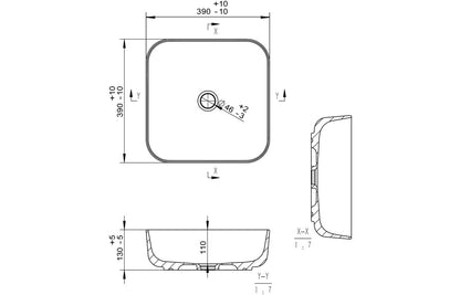 Orpheus 400mm Ceramic Square Washbowl & Waste - Matt Black
