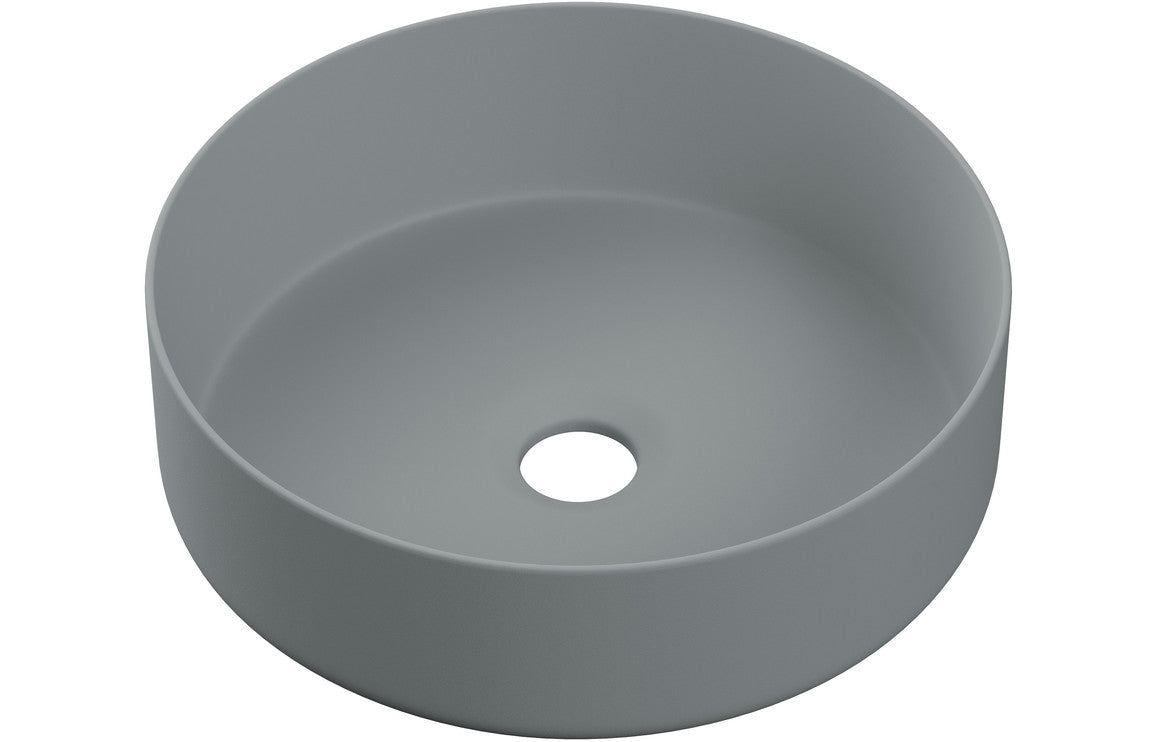 Orpheus 355mm Ceramic Round Washbowl & Waste - Matt Grey