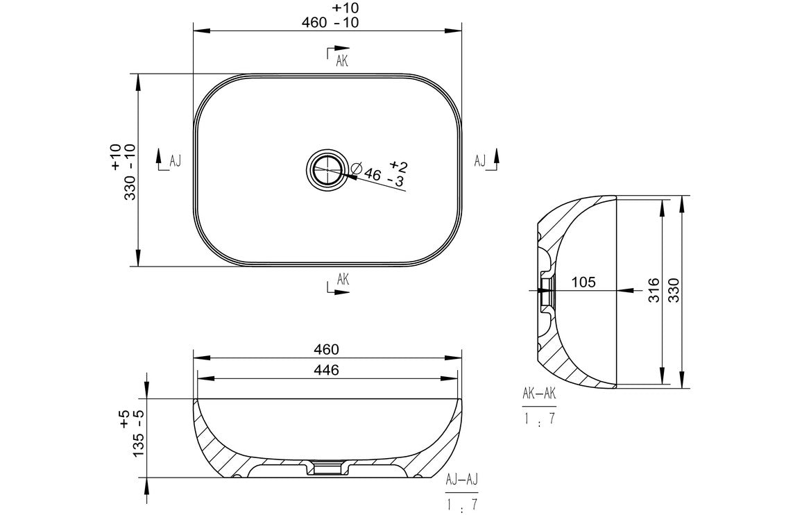 Hesperos 460x330mm Ceramic Washbowl - Grey Marble Effect