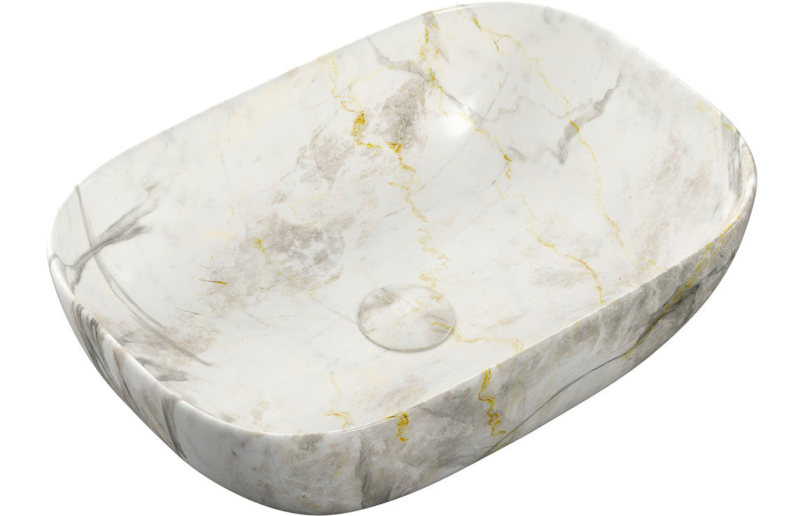 Hesperos 460x330mm Ceramic Washbowl - White Marble Effect