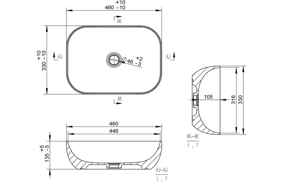Hesperos 460x330mm Ceramic Washbowl - White Marble Effect
