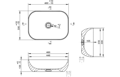 Hesperos 460x330mm Ceramic Washbowl - White Marble Effect
