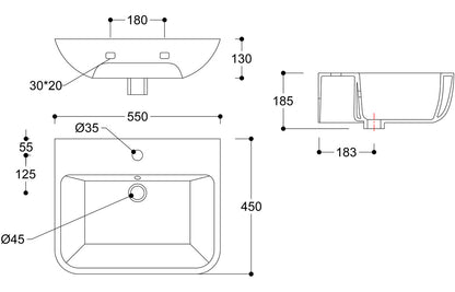 Mahina 560x450mm 1TH Basin & Full Pedestal (Boxed)