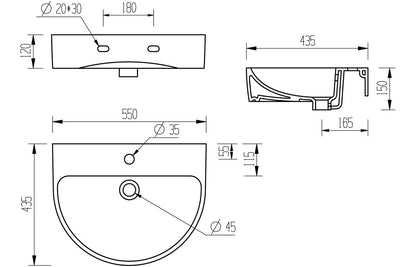 Orpheus 555x430mm 1TH Basin & Full Pedestal