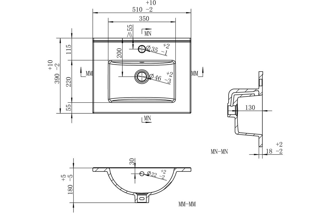 Vesper 510mm Wall Hung 2 Drawer Basin Unit & Basin - White Gloss