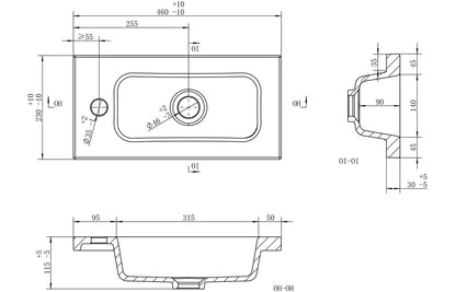 Slim 450mm 1TH Inset Basin