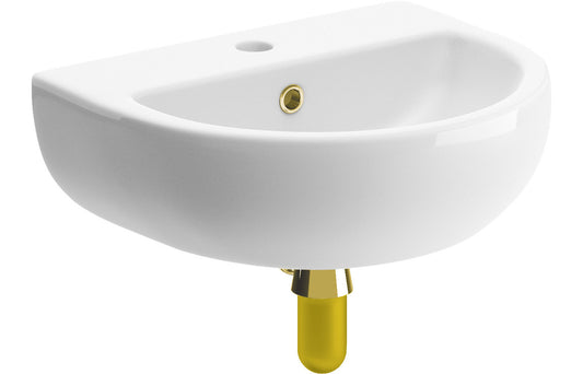 Thalassa 450x400mm 1TH Cloakroom Basin & Brushed Brass Bottle Trap