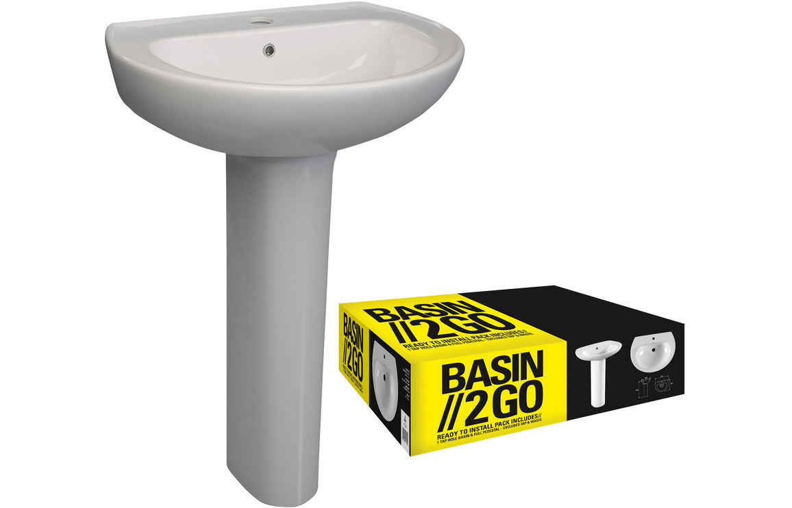 Quick Basin 573x460mm 1TH Basin & Full Pedestal