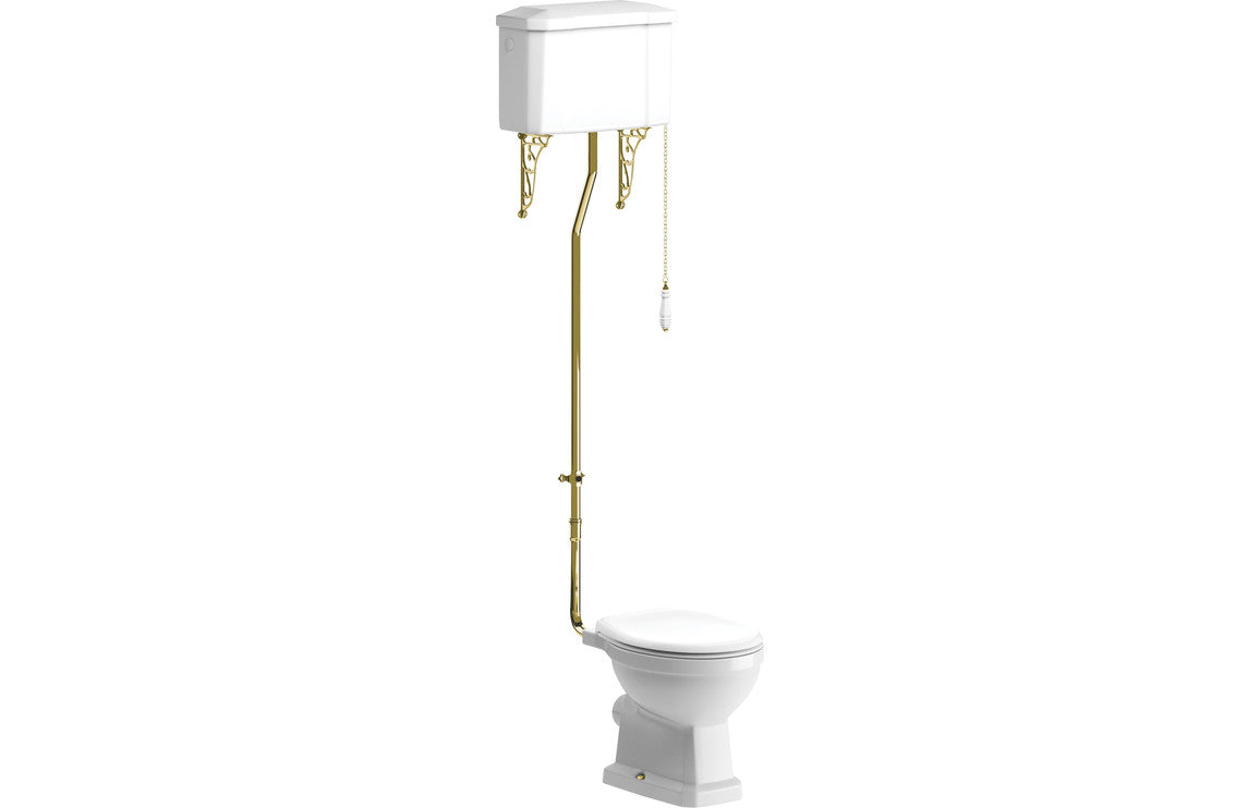 Solaris High Level WC w/Brushed Brass Finish & Soft Close Seat