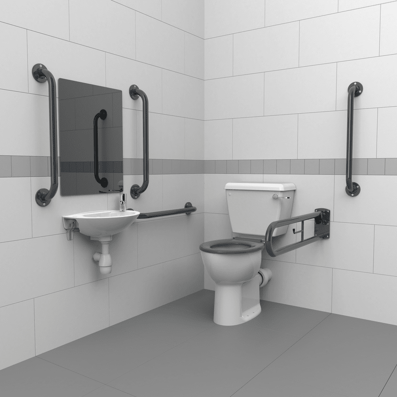 Close Coupled Doc M Toilet Pack, Steel, Exposed Fixings
Dark Grey - Lever 