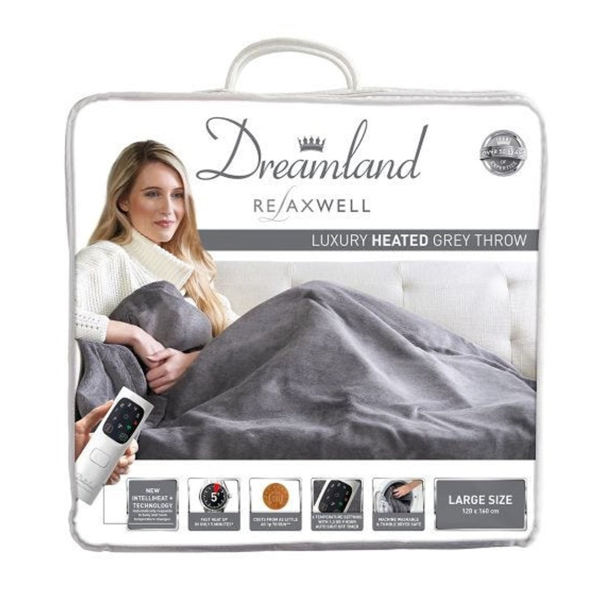 Dreamland Intelliheat Luxury Heated Grey Throw