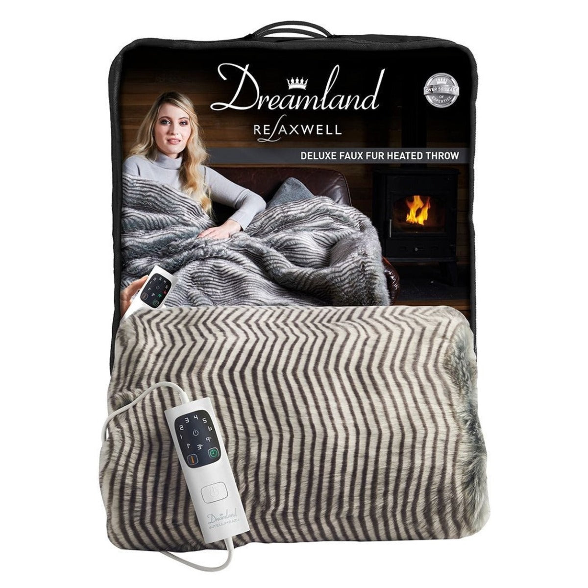 Dreamland Intelliheat Faux Fur Heated Throw - Zebra Print