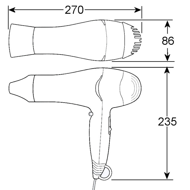 Valera Excel 1800W Hair Dryer dimensions