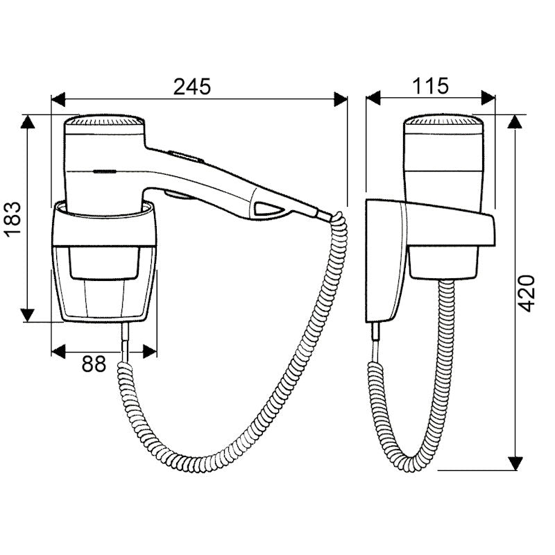 Valera Premium Wall Mounted White Hair Dryer Dimensions