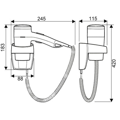 Valera Premium Wall Mounted White Hair Dryer Dimensions