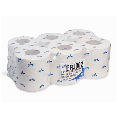 ERJ002N Esfina 2 Ply White Recycled Mini Jumbo Toilet Roll 3" Core