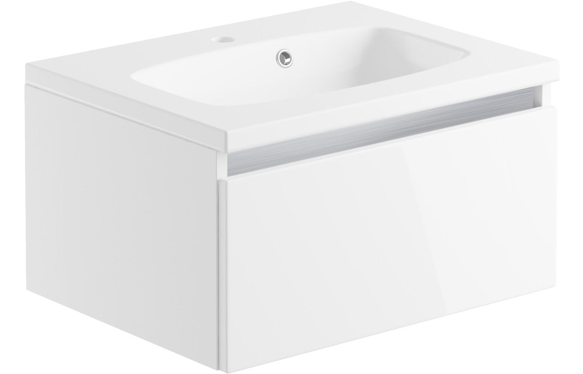 Cordelia 600mm 1 Drawer Wall Hung Basin Unit Inc. Basin - White Gloss