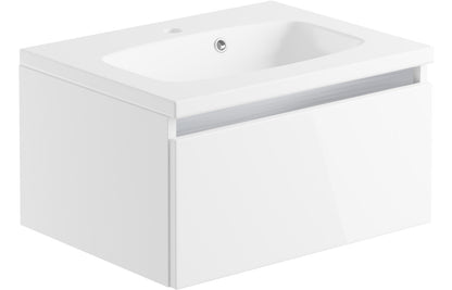 Cordelia 600mm 1 Drawer Wall Hung Basin Unit Inc. Basin - White Gloss