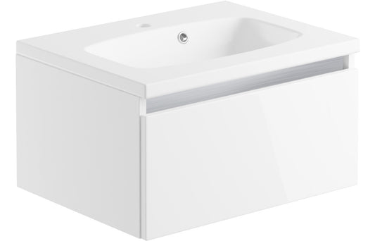 Cordelia 600mm 1 Drawer Wall Hung Basin Unit Inc. Basin - White Gloss
