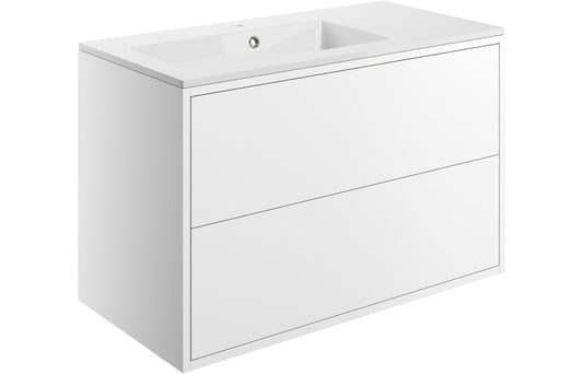 Palas 900mm 2 Drawer Wall Hung Basin Unit Inc. Basin - Matt White