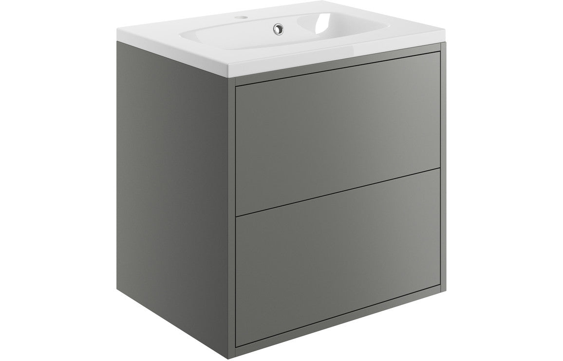 Palas 600mm 2 Drawer Wall Hung Basin Unit Inc. Basin - Matt Grey