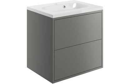Palas 600mm 2 Drawer Wall Hung Basin Unit Inc. Basin - Matt Grey