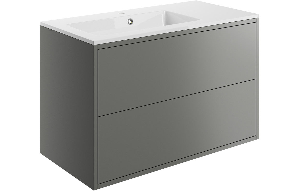 Palas 900mm 2 Drawer Wall Hung Basin Unit Inc. Basin - Matt Grey