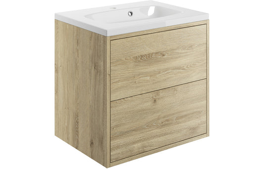Palas 600mm 2 Drawer Wall Hung Basin Unit Inc. Basin - Havana Oak