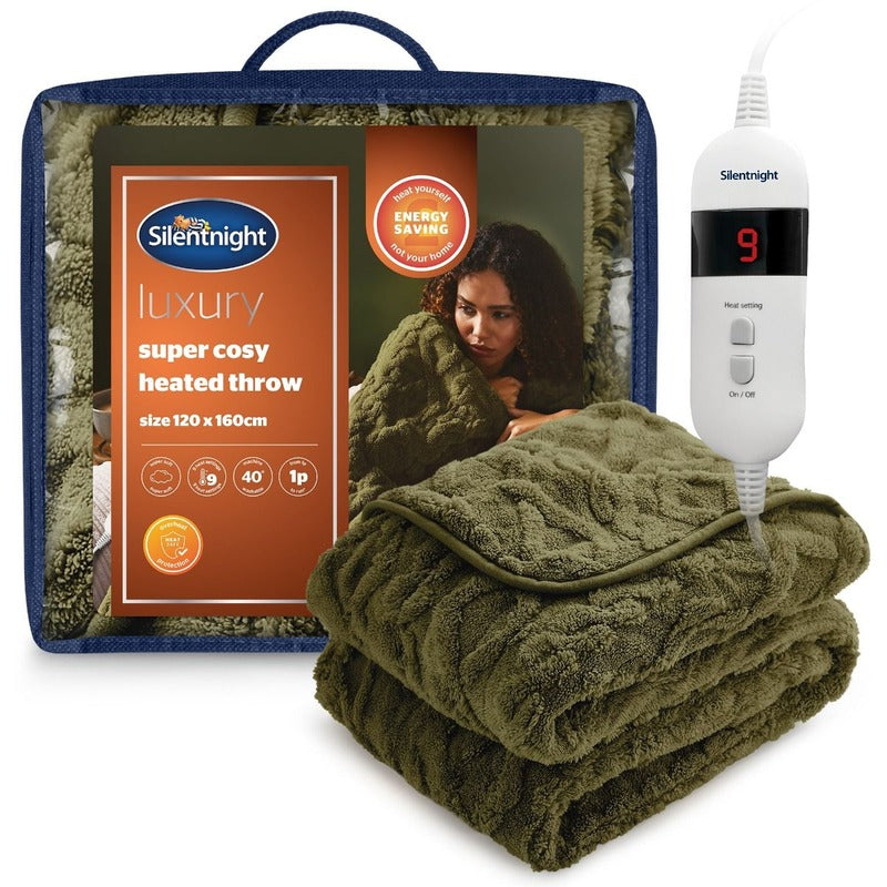 Silentnight Luxury Super Cosy Heated Throw Olive
