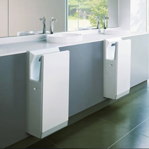 White Mitsubishi Hand Dryers in Toilet
