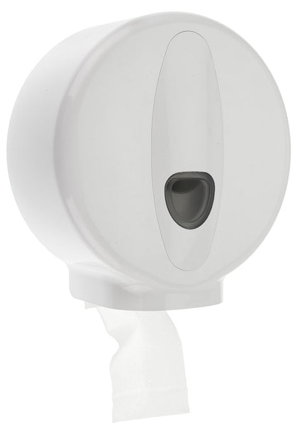 Exterior Image PlastiQline Mini Jumbo Toilet Roll Dispenser White
