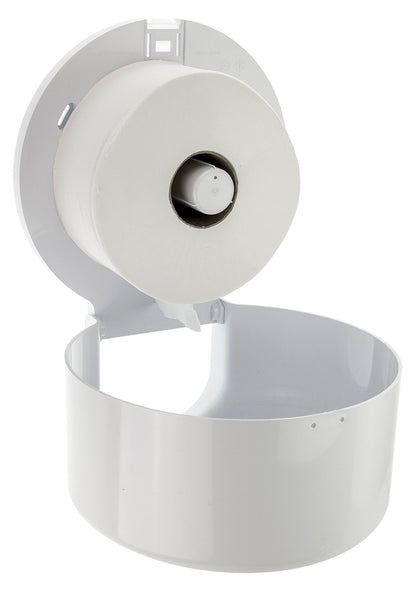 Interior Image PlastiQline Mini Jumbo Toilet Roll Dispenser White