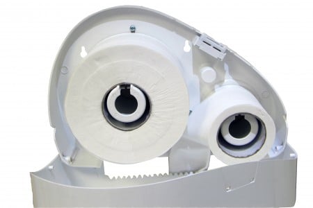 Inside a Modular Stub Mini Jumbo Roll Dispenser