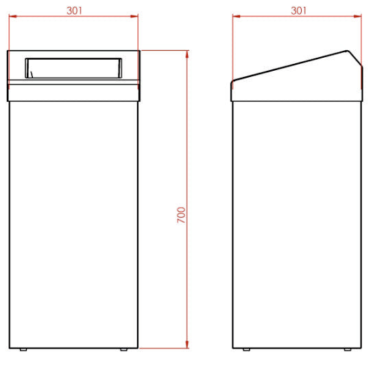 Synergise 50 Litre Chute Top Waste Bin Drawing