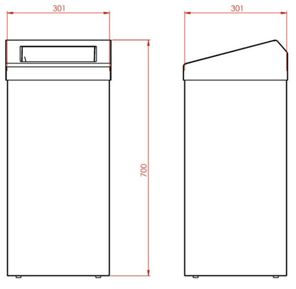 Synergise 50 Litre Chute Top Waste Bin Drawing