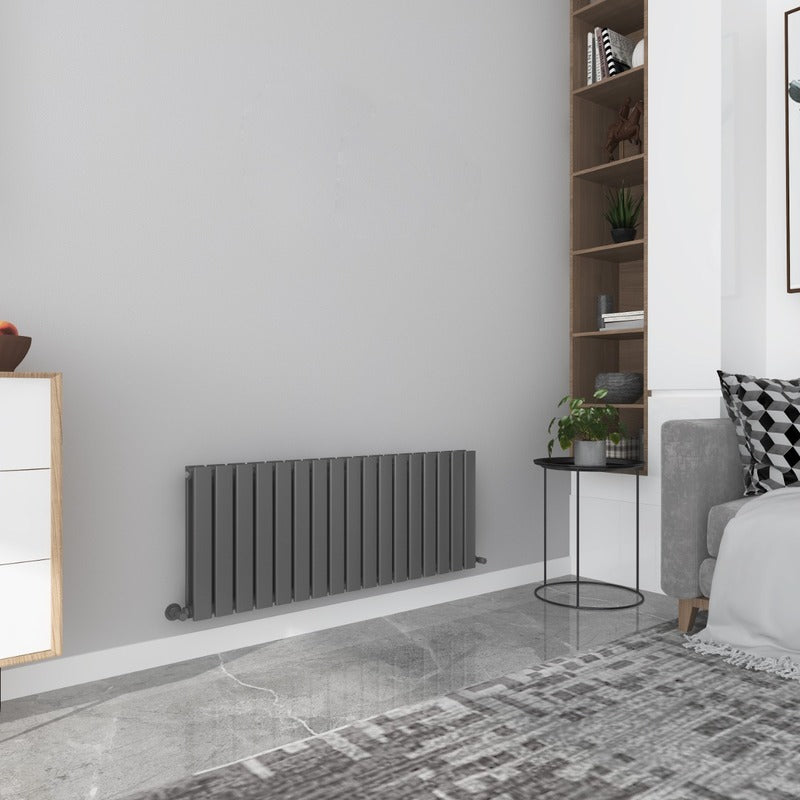 Milan Designer Shorter Height Horizontal Radiator
Anthracite 
Angled 