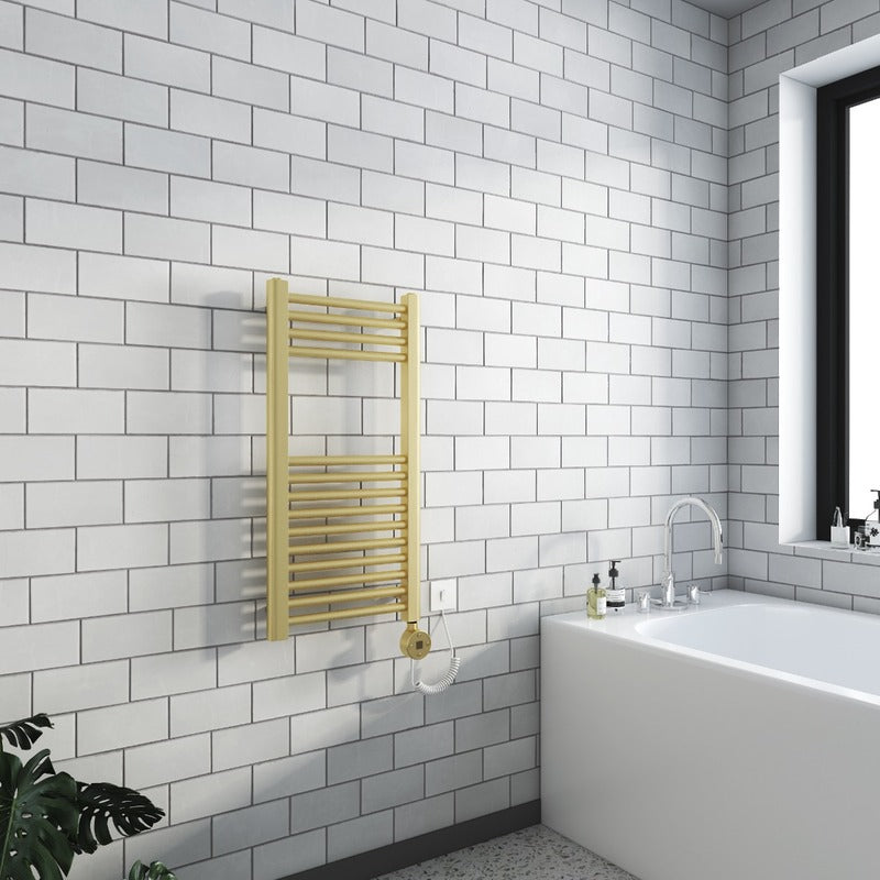 Electric Detroit Chrome Towel Radiator
Brushed Brass 
800mm Height 
