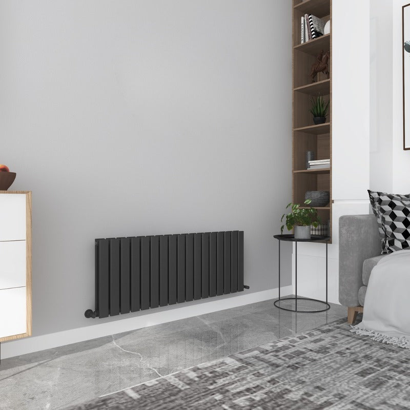 Milan Designer Shorter Height Horizontal Radiator
Black 
Angled