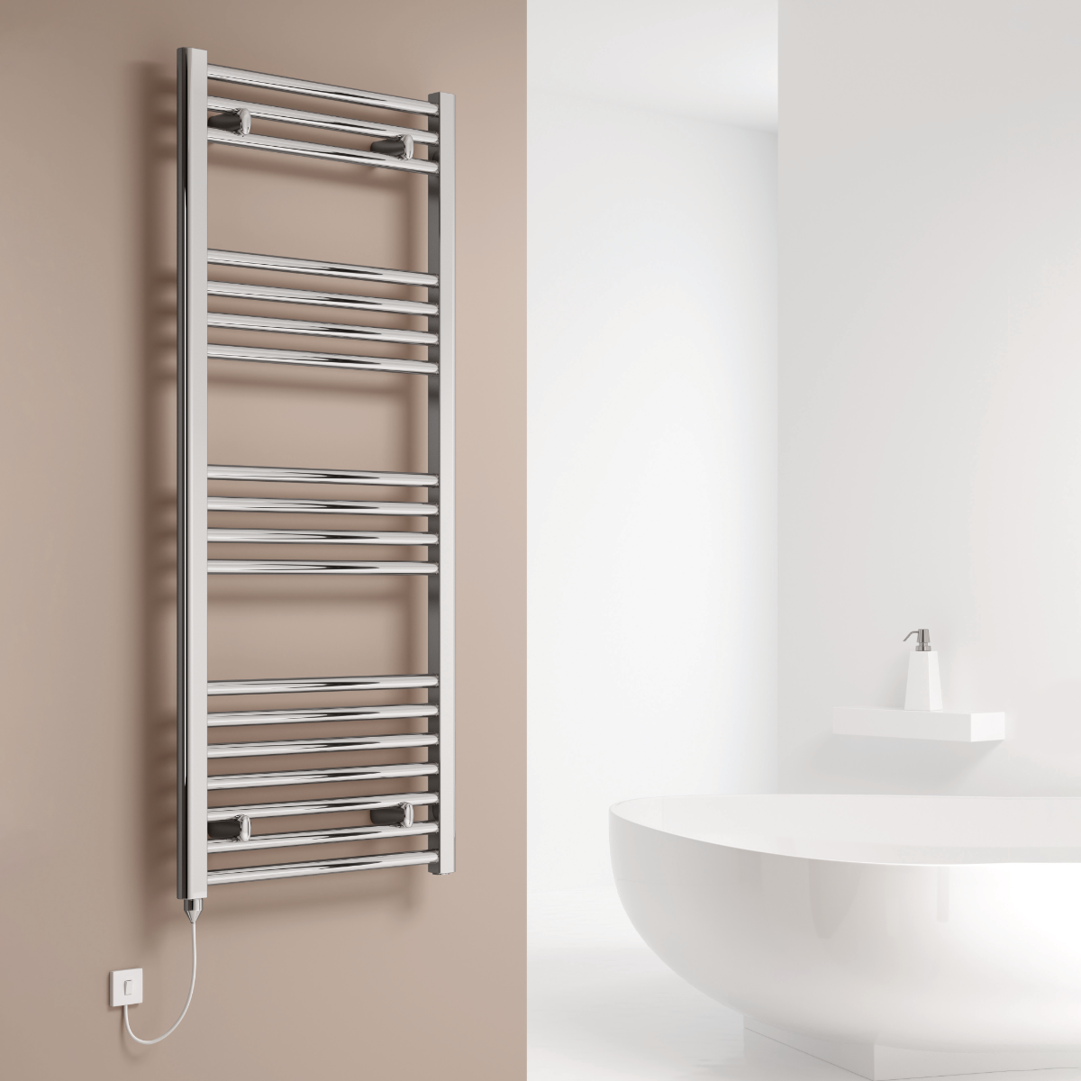 Reina Capo Curved Electric Mild Steel Towel Rail Chrome