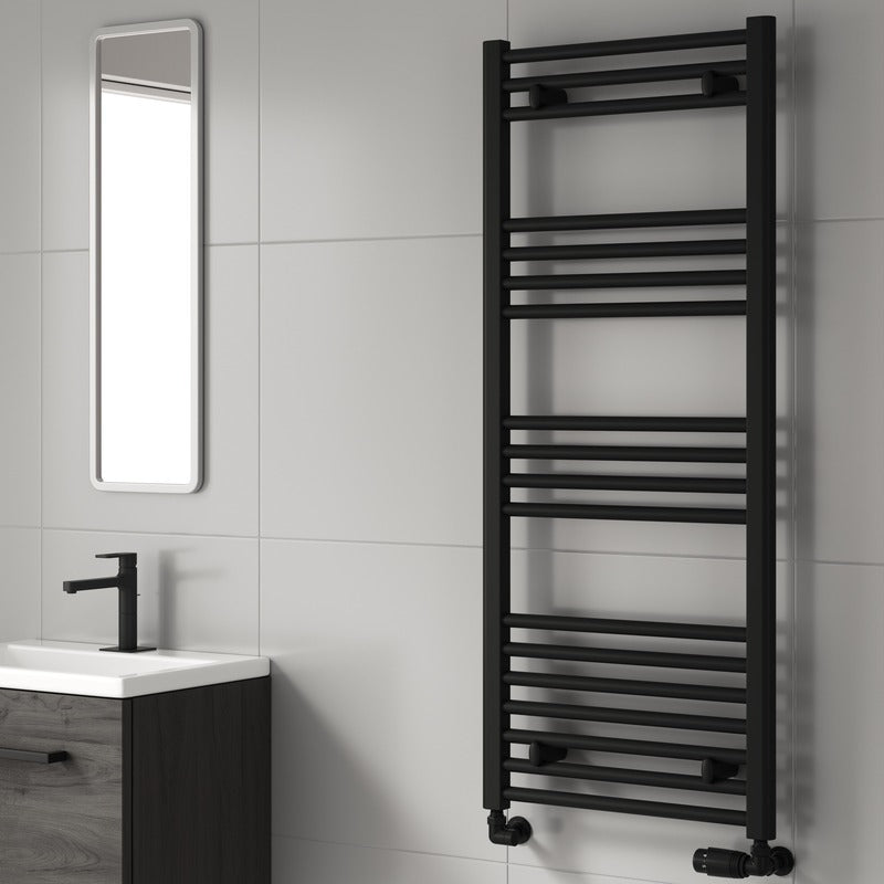 Reina Capo Flat Mild Steel Heated Towel Rail Black