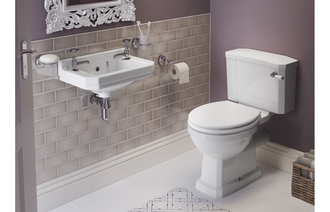 Solaris Close Coupled WC & Satin White Wood Effect Seat