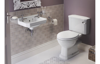 Solaris Close Coupled WC & Satin White Wood Effect Seat