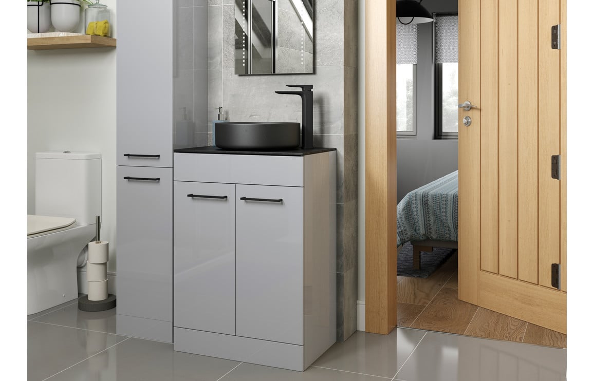 Vesper 350mm Floor Standing 2 Door Tall Unit - Grey Gloss