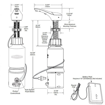 Sureflo Automatic Counter Mounted Liquid Soap Dispenser, B-824, dimensions