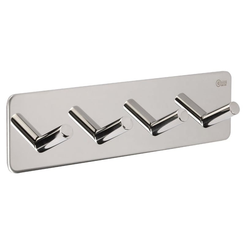 4 COAT HOOKS ON ADHESIVE PLATE
Polished 